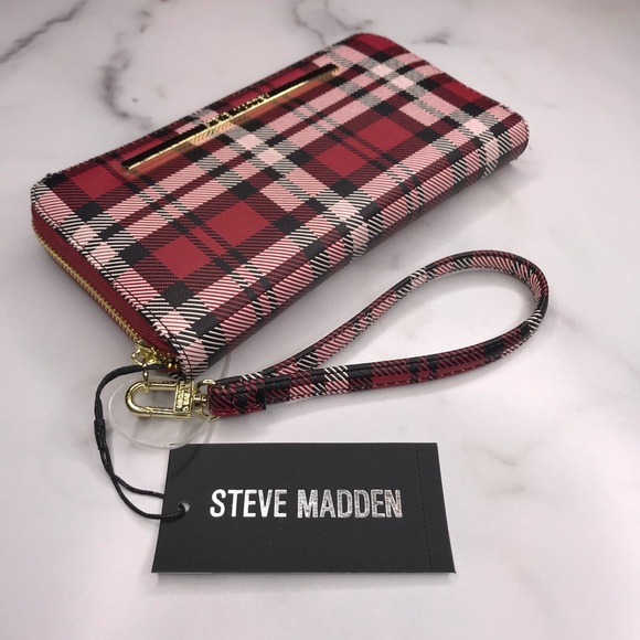 Steve Madden | Red Plaid Zip Around Wallet Clutch - Picture 2 of 8